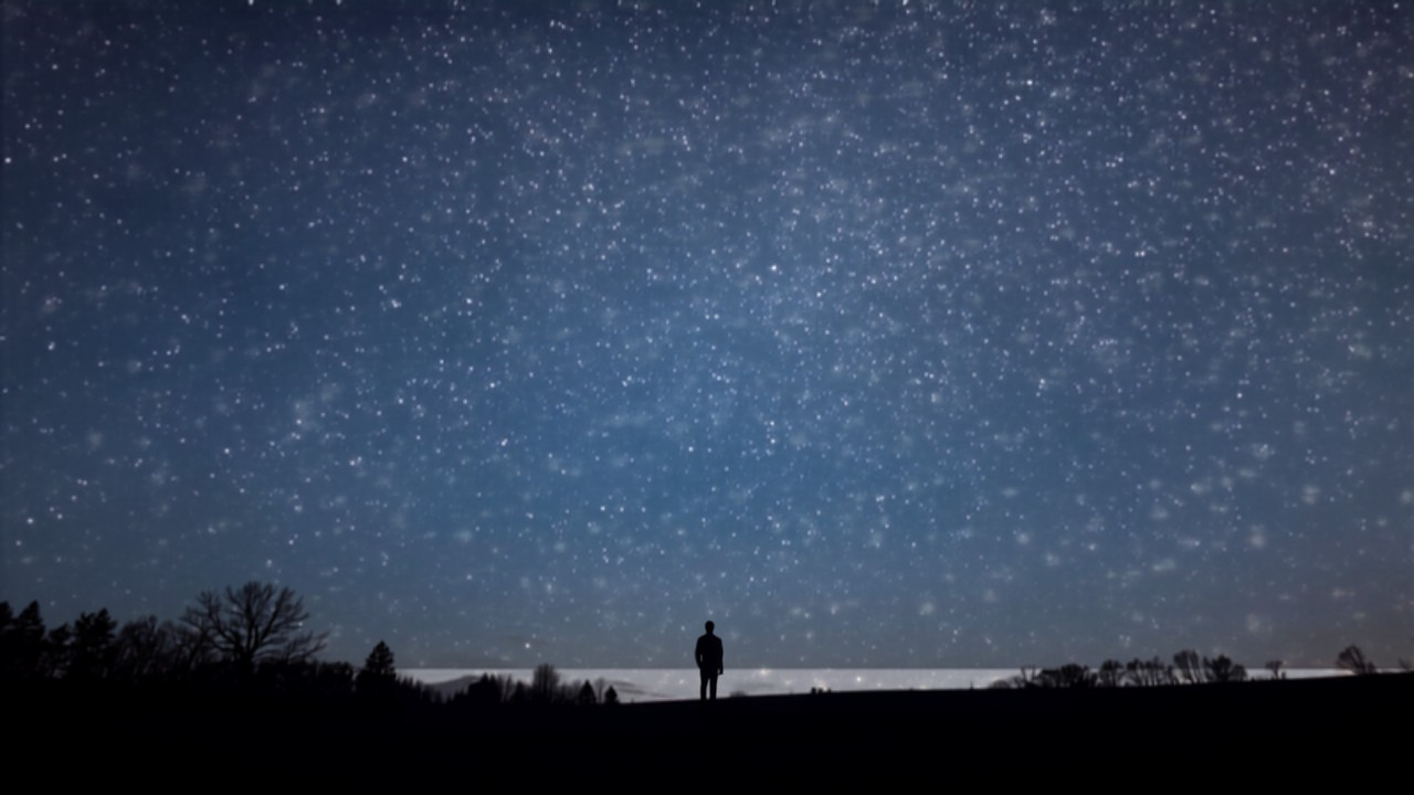 Beobachter unter dem Sternenhimmel auf der Suche nach seinem Sternbild