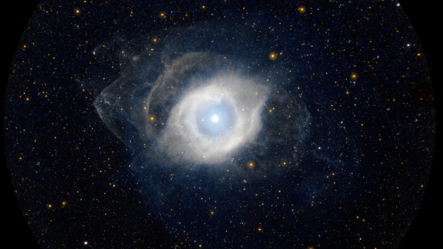 Der Helixnebel NGC 7293 im sichtbaren Licht, aufgenommen mit einem Teleskop am Cerro Tololo in Chile.