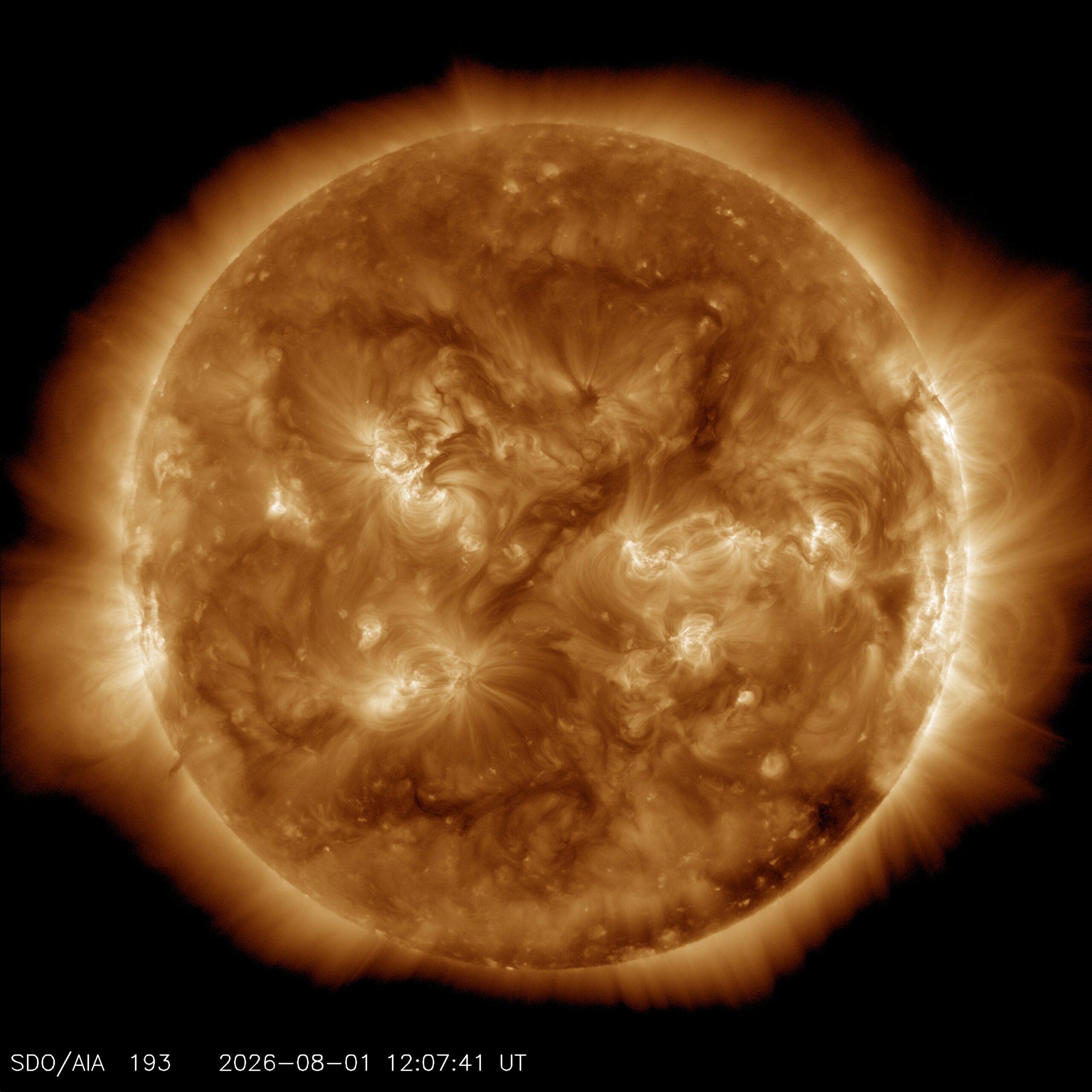 Il Sole nell'ultravioletto estremo con i buchi coronali scuri come regioni sorgenti del vento solare veloce