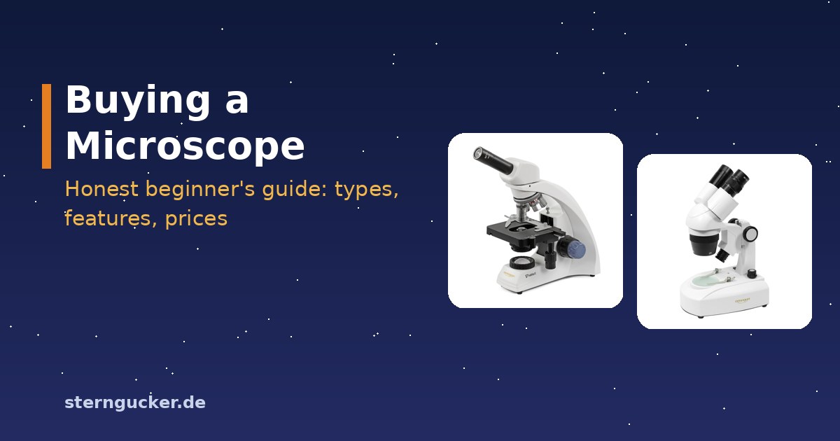 Compound microscope with glass slides next to a stereo microscope with a beetle on a table