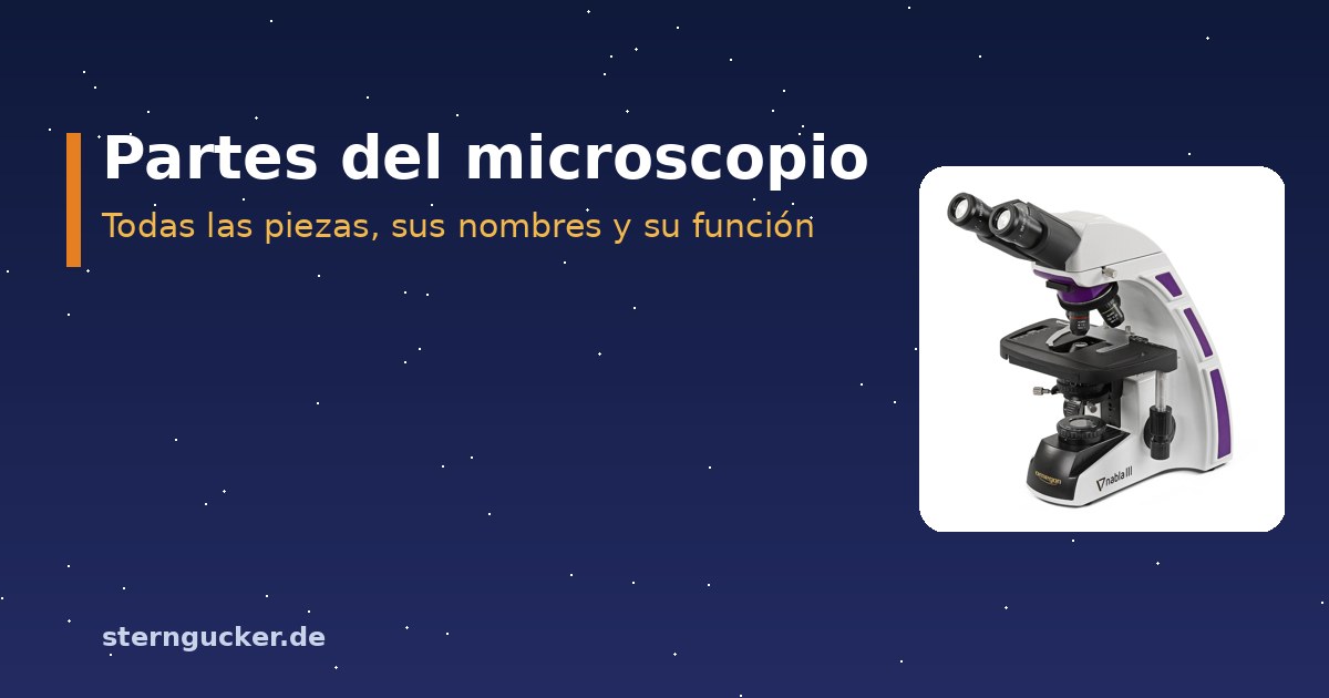 Partes de un microscopio óptico con los nombres del ocular, el tubo, los objetivos, la platina, el condensador y los tornillos macrométrico y micrométrico