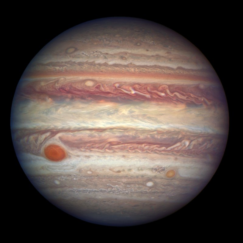 Jupiter mit Wolkenbändern und Großem Roten Fleck, aufgenommen vom Hubble-Weltraumteleskop