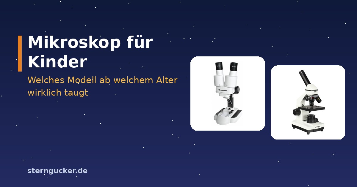 Kind betrachtet Blatt und Feder unter einem Stereomikroskop für Kinder am Küchentisch
