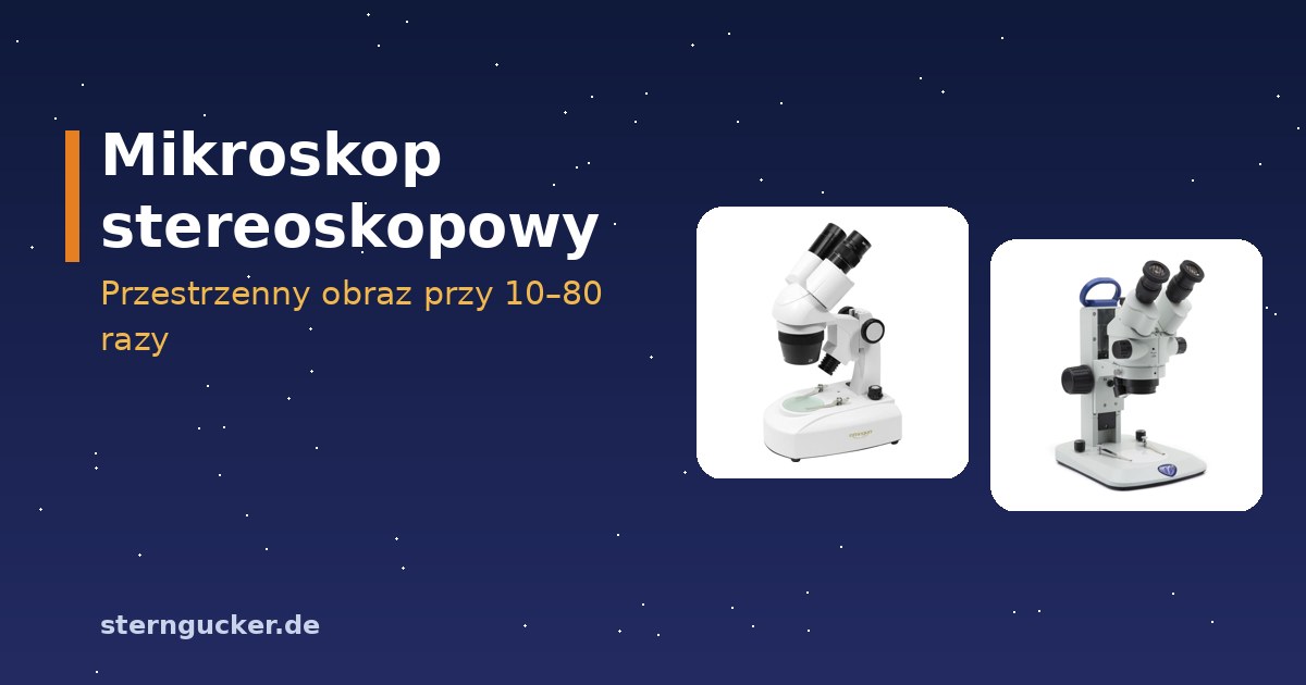 Mikroskop stereoskopowy z dwoma okularami, pod nim żuk i minerał w świetle odbitym