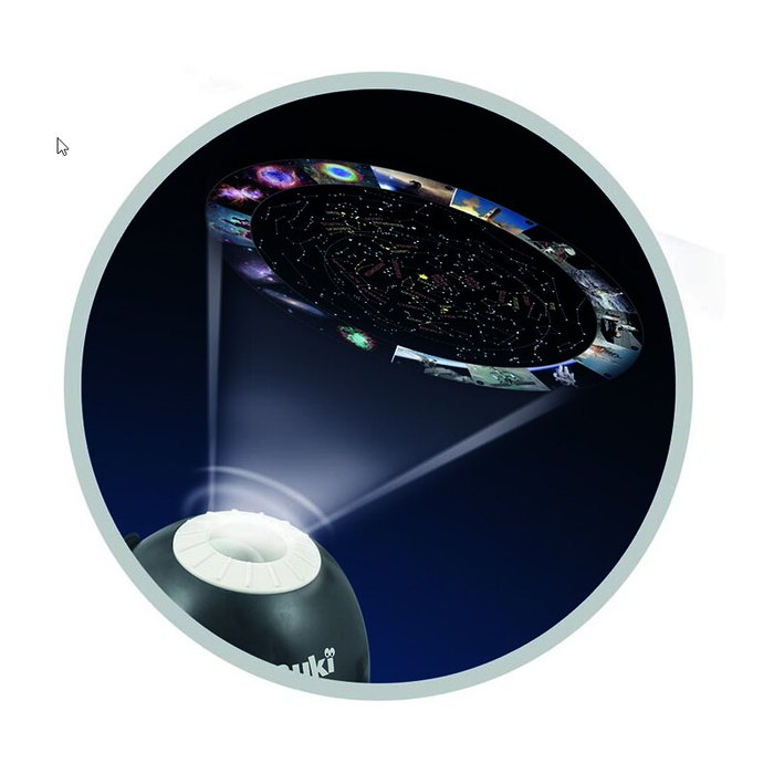 El Buki Planetario HD proyecta un mapa estelar con constelaciones en el techo de un dormitorio