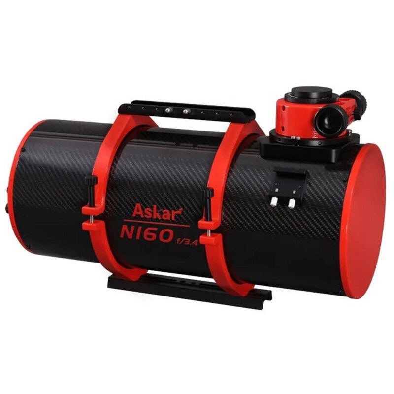 Askar N160 Newton-Astrograph 160/576 mit Carbon-Tubus, roten Rohrschellen und Zahnstangen-Okularauszug